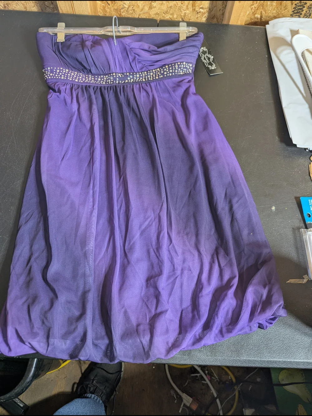 Trixxi Strapless Purple Party Dress with Rhinestone Waistband
